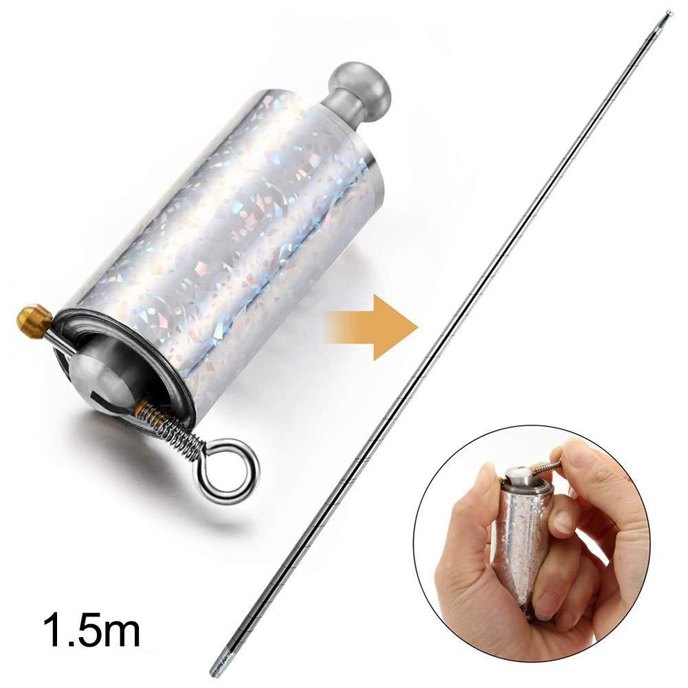 Surakey Pocket Staff Magic Telescopic Stick | Elevated Staff Stick I Collapsible Retractable Expandable Bow Extendable Portable Expanding Metal Cane Pop Out Wands (150cm Silver)
