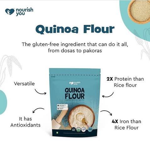 NOURISH YOU Nourish You Organic Quinoa Flour 2.25Kg | USDA Certified Gluten Free Atta | Enriched with Dietary Fibre, Protein & Vitamins | Improves Gut Health | Superfood | No Preservatives | Pack of 3 | 750G Each