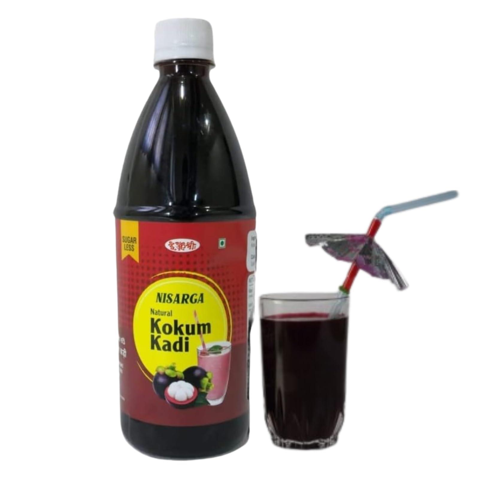 NISARGA NISARGA Kokum Juice (Agal) Concentrate - 750 ml - NO SUGAR I Kokum Kadi I Makes around 8 Litres of ready to drink Juice I Kokum Juice Extract I No Artificial Flavours, No Artificial Colours, No Preservatives.