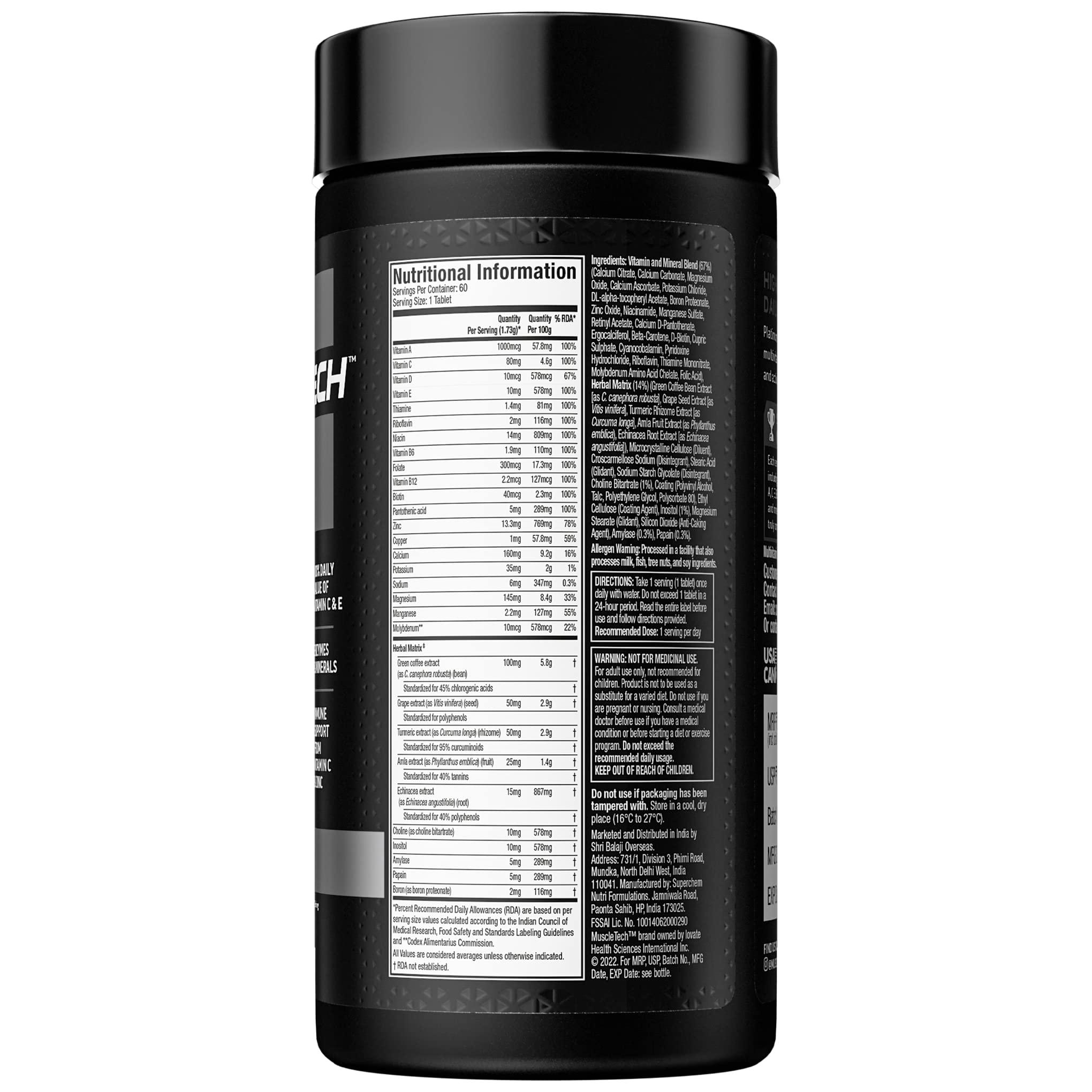 MuscleTech Muscletech Platinum 100% Creatine Powder (Unflavoured - 250 Gram, 83 Serves), & Enhance Performance & MuscleTech Platinum Multivitamin, Vitamin C for Immune Support, 18 Vitamins & Minerals, 60 Tablets