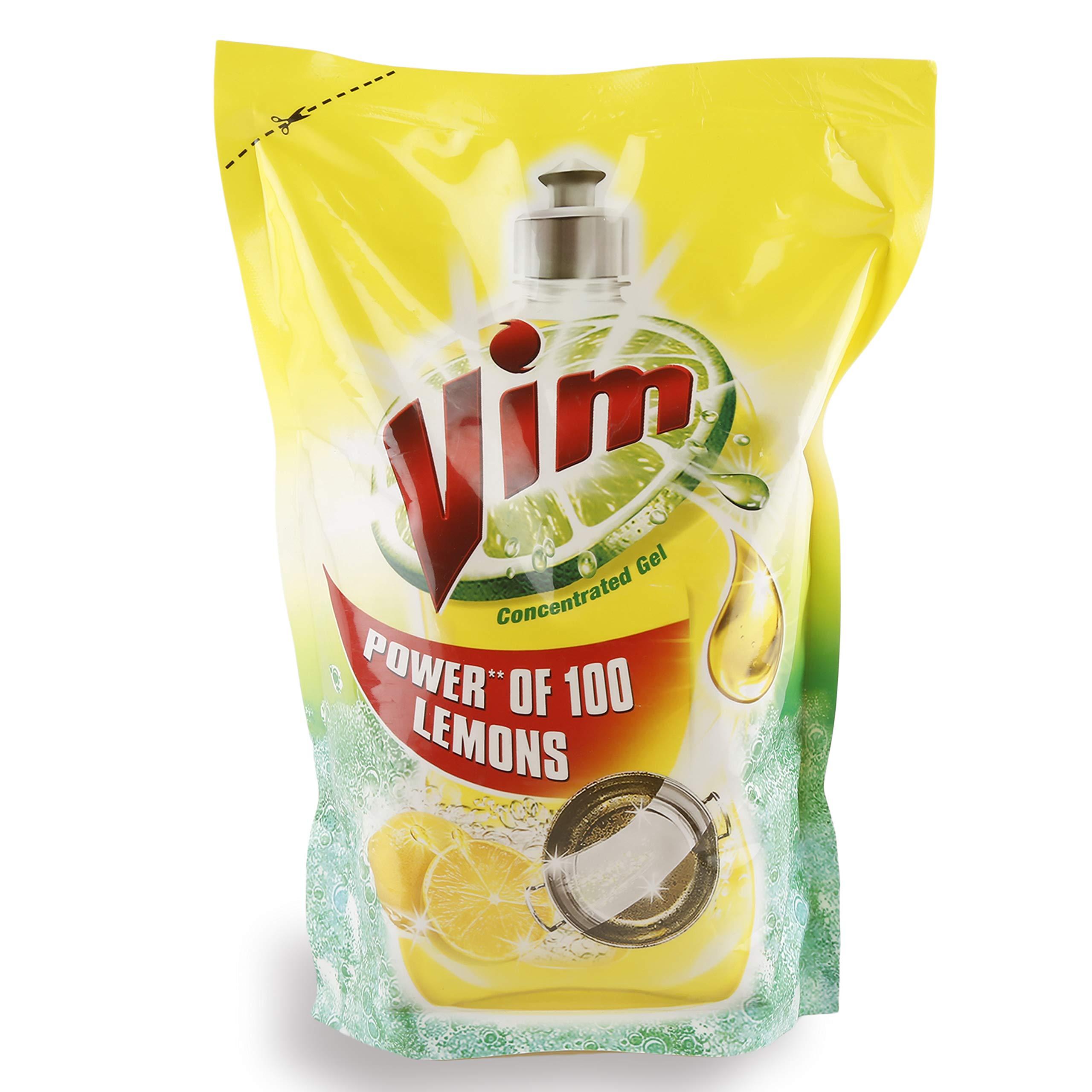 Vim Vim Dishwash Liquid, Lemon, 1 litre refill pouch