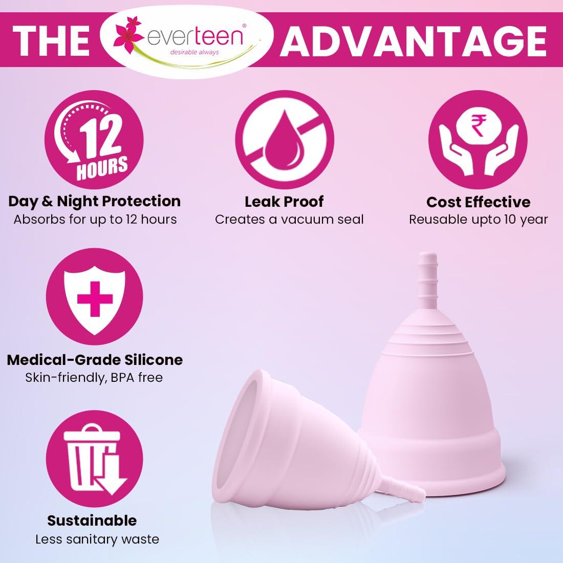 Everteen everteen Medium Menstrual Cup for Periods | Odor-Free, Rash-Free, No Leakage | 12-Hour Protection | Reusable For Up To 10 Years | Medical-Grade Silicone | Free Pouch | Sanitary Cup for Feminine Hygiene - 1 Pack
