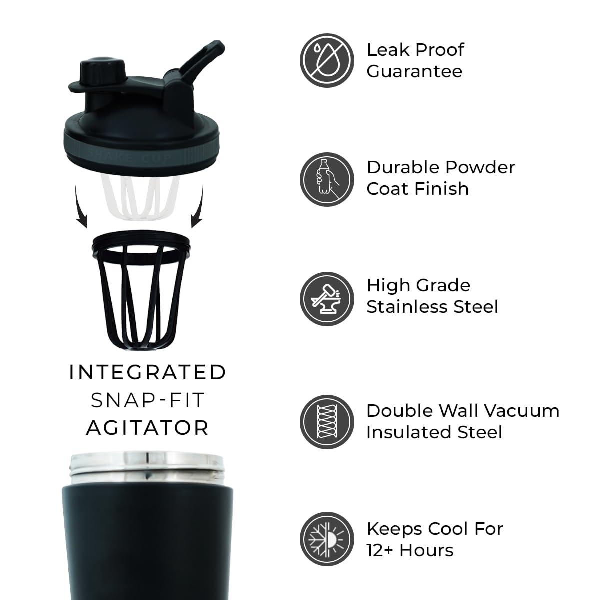 BLACKBUCK BLACKBUCK Shaker Pro: Insulated Stainless Steel Shaker With Noise Proof Technology, Superior Shake Without Leaks, Best For Pre Workout Shakes And Protein Mixes (Charcoal Black), 750 Ml