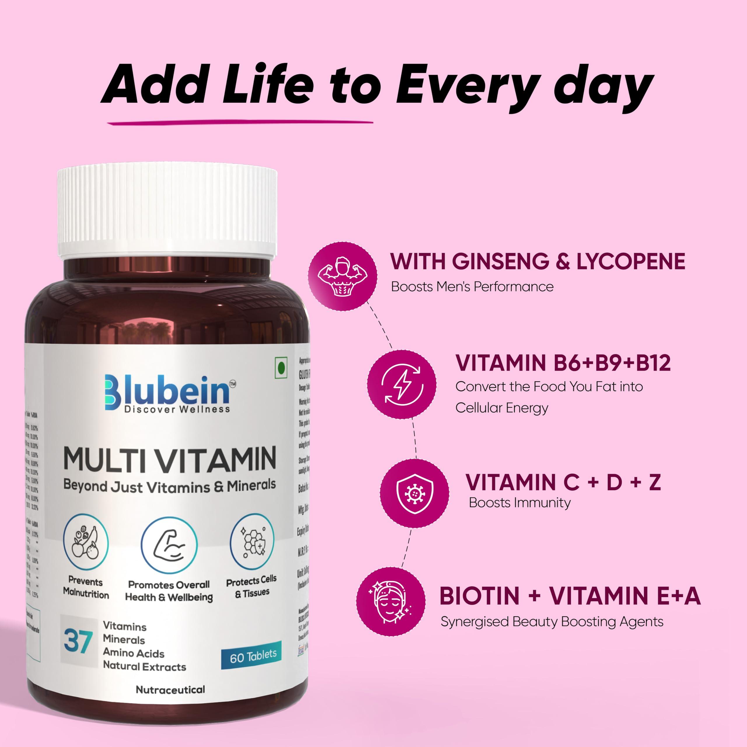 Blubein Blubein Multivitamin Tablet with 37 Vital Ingredients for Men & Women Boosts Stamina,Enhances Immunity & Prevents Malnutrition - 60 Tablets x Pack of 3