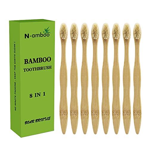 N-amboo N-amboo Bamboo Toothbrush Boar Bristles 100% Biodegradable and Natural 8 Pieces of One Pack