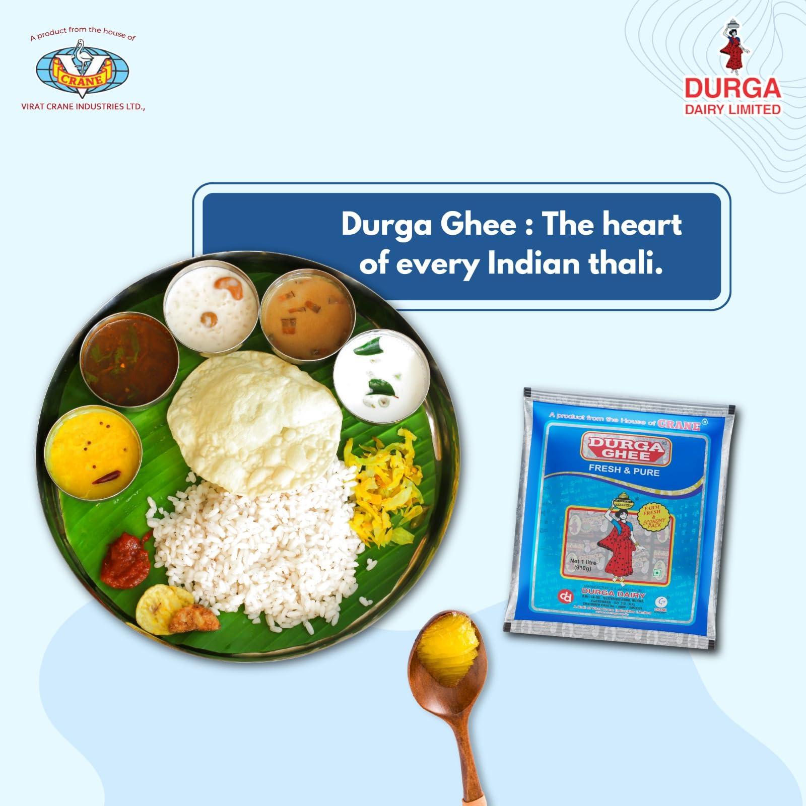 DURGA GHEE Durga Ghee - Buffalo Ghee 1L Pouch | Rich in Nutrients | Healthy & Natural Ghee | ISO & Fssai certified | Premium Ghee | Fresh And Pure Ghee | Pack of 1