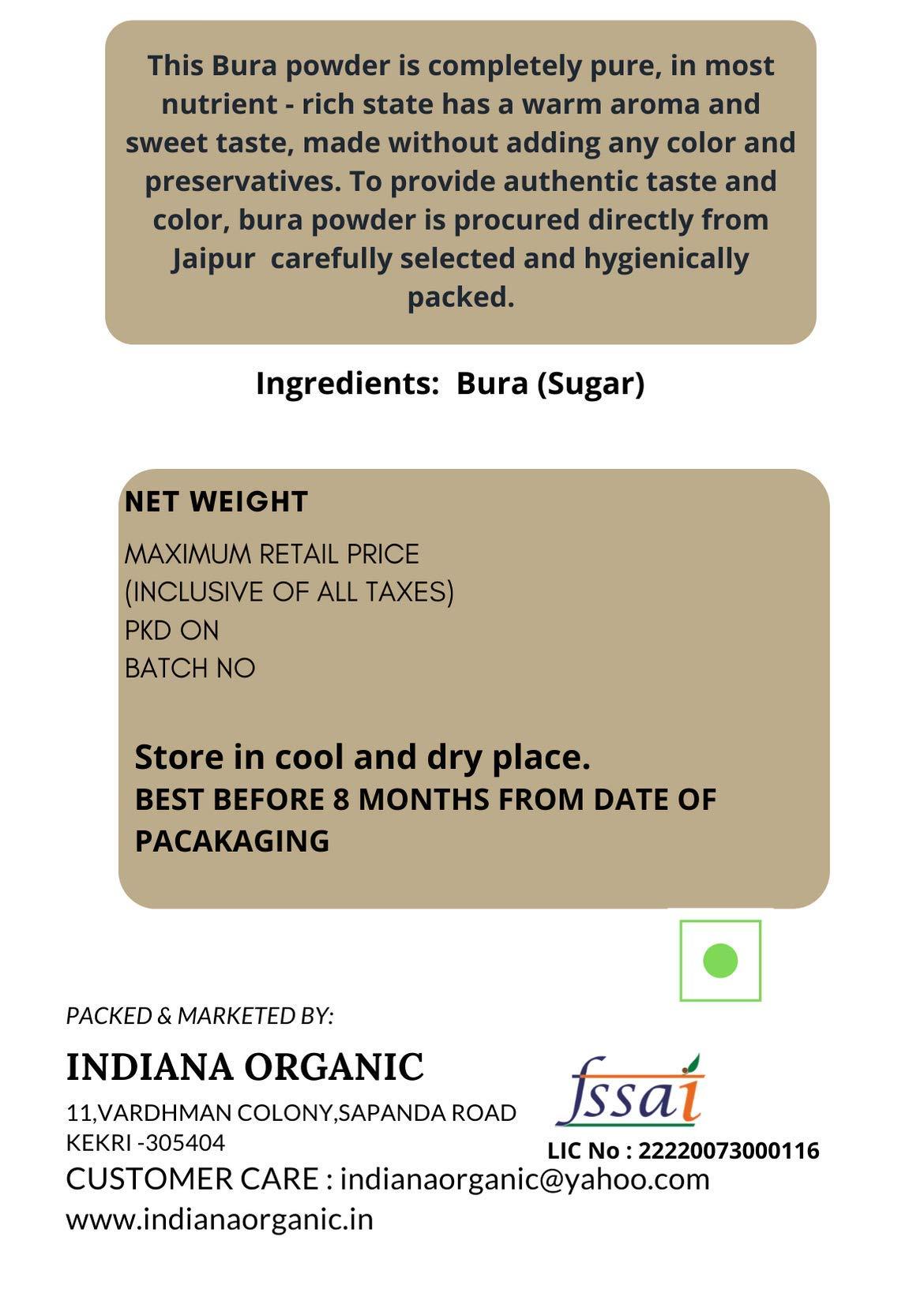 INDIANA ORGANIC Indiana Organic Bura Sugar, Tagar Powder, Jaipur style Authentic bUra - 400 Grams