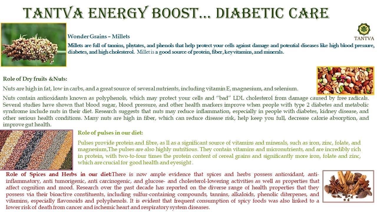 Tantva TANTVA Diabetic Care Energy Boost Health Mix | Multi Millet Multi Grain Dry Nuts | With 45 Natural Healthy Ingredients | Gluten Free | Sugar Free | Tasty | Healthy | 500 gms