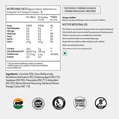 BUILD. BUILD. PROWL Elite Series L-Carnatine Pure Burn 3K Orange Flavor (450 ml) | 3000 mg L- Carnatine| Boosts Metabolism | Aids Faster Fat Burn | Converts Fatty Acid to Energy | Easy To Digest|Bio Flavonoids
