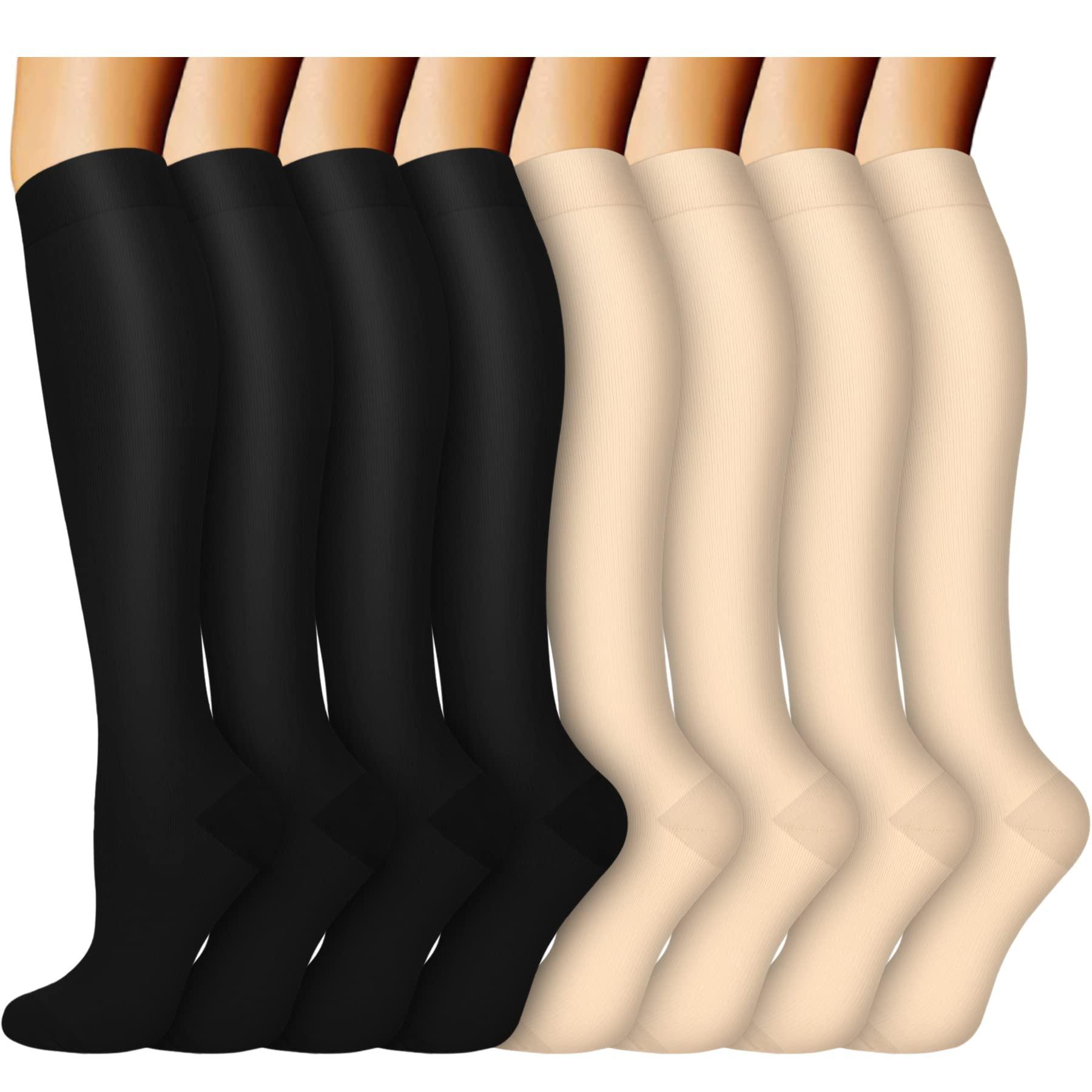 ACTINPUT ACTINPUT Compression Socks (8 Pairs) for Women & Men 15-20mmHg - Best Medical,Running,Hiking,Recovery & Flight Socks (L/XL (US Women11-15.5/US Men10-13),05 - Black/Nude
