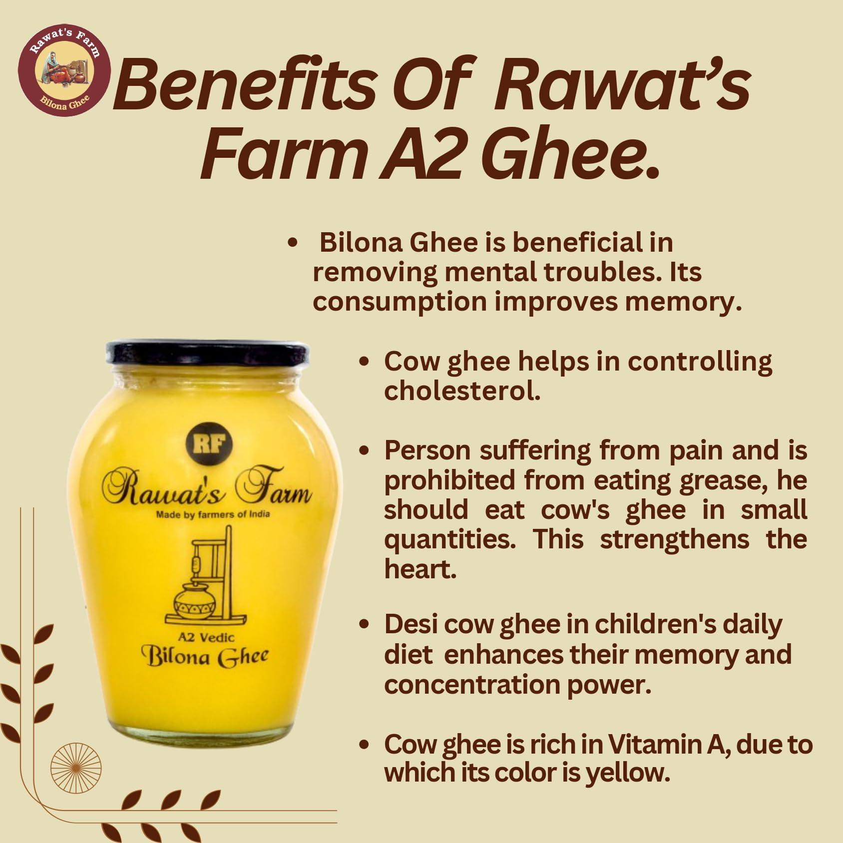 Rawat\'s Farm Rawat\'s Farm A2 Vedic Bilona Cow Ghee 500 ml | Glass Jar | Curd Churned Bilona Ghee | Government Laboratory Passed | 100% Natural | Immunity Booster | Good for Heart |