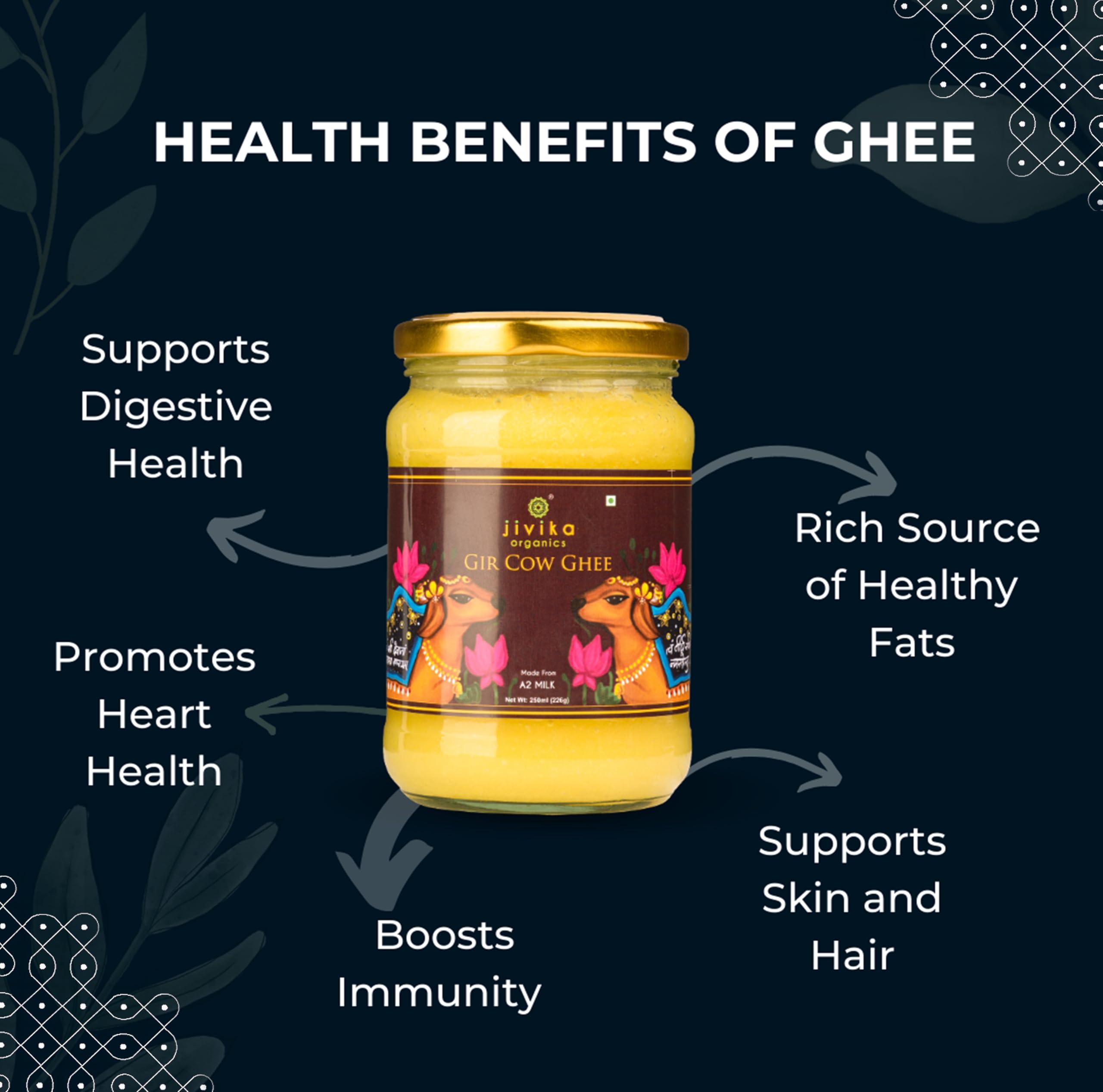 JIVIKA NATURALS Jivika Premium A2 Gir Cow Ghee 250ml | Vedic Bilona Method | Lab Tested | Pure Desi Cow Ghee | Hand Churned Two-way Direction | Churned from Curd | Pure Ghee | Danedar | Glass Jar