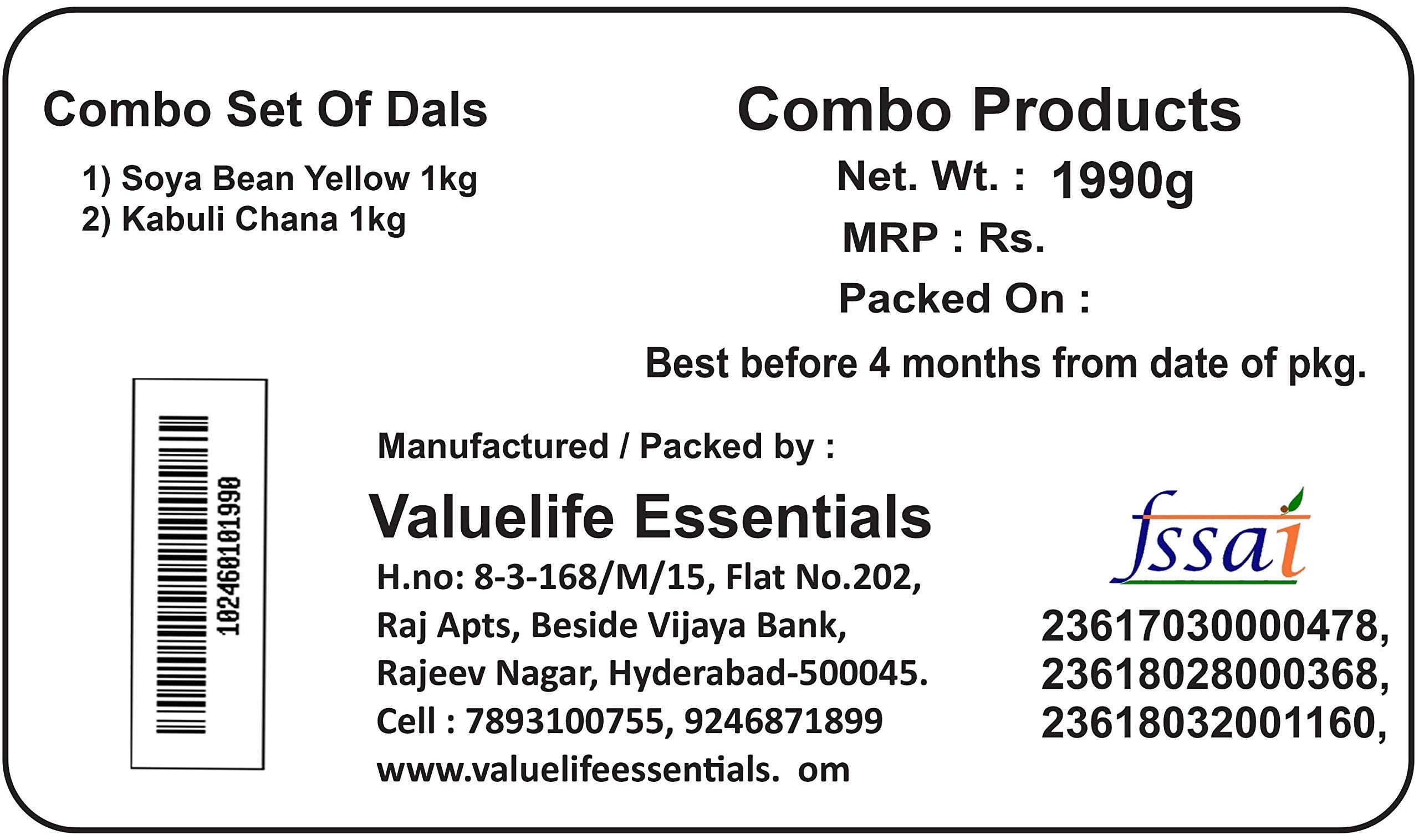 Value Life Valuelife Combo Products -- SOYA Bean Yellow 1kg, Kabuli Chana 1kg