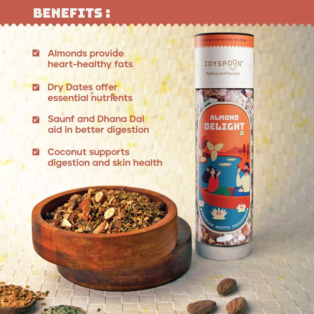 JOY SPOON JOY SPOON Joyspoon Mukhwas Mouth Fresheners (100Gm) | Dry Fruit And Seed Mix Sugar-Free Snacks | Trail Mix | Traditional Mouth Freshner | Almond Delight (Jar)