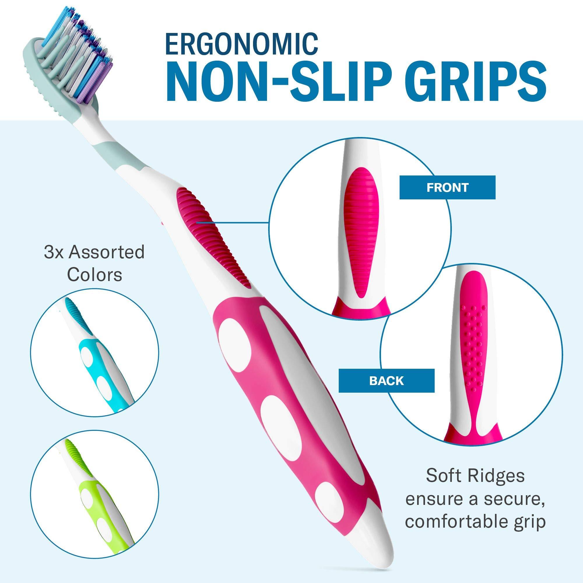 Blasting Health Reusable Toothbrushes, Individually Wrapped Medium Soft Standard Classic Brushes with Nylon Bristles for Dental Health, Oral Hygiene Tooth Care - 6 Pack by Blasting Health