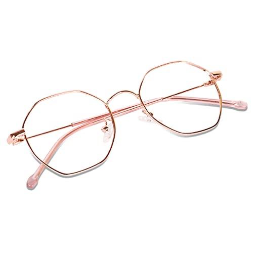 Poshh Eyewear Poshh Eyewear Hexagonal Shape Blue Cut Antiglare Zero Power Computer Eyeglasses For Men And Women | Blue Light Filtering Glasses For Computer And Mobile Use | 100% UV Protection (Rose Gold)