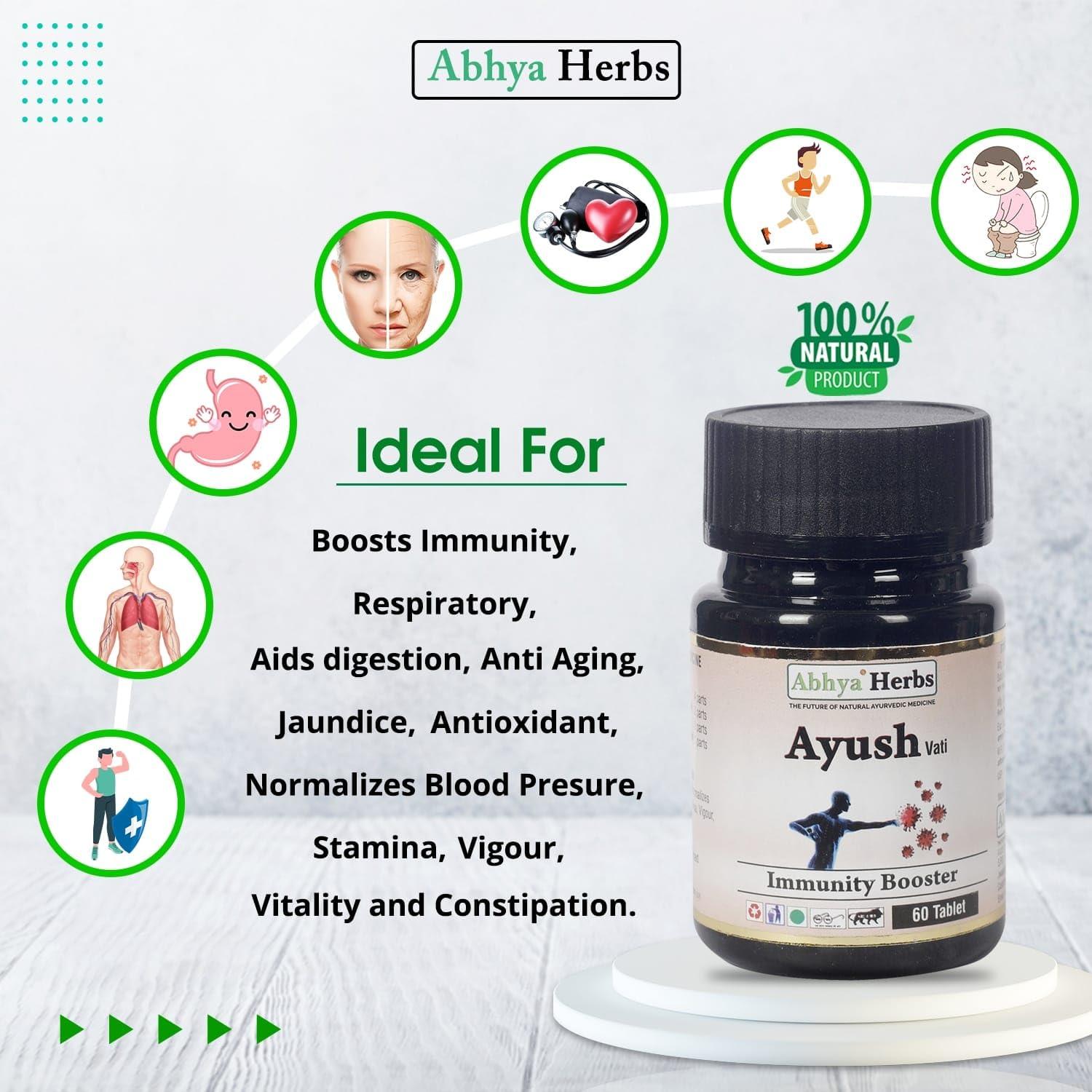 ABHYA HERBS ABHYA HERBS Ayurvedic Ayush Vati Natural Immunity Booster For both Men and Women - 60 Tablets