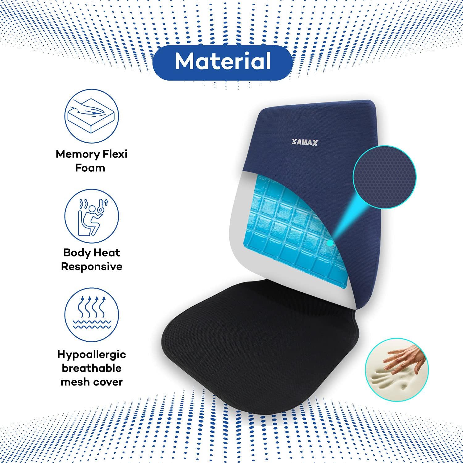 XAMAX XAMAX 2nd Generation PRO V series LUMBAR SUPPORT FULL Back Rest & ANTI SLIP EXTENSION with Advanced POLY FLEXI FOAM, Universal Size(Blue)