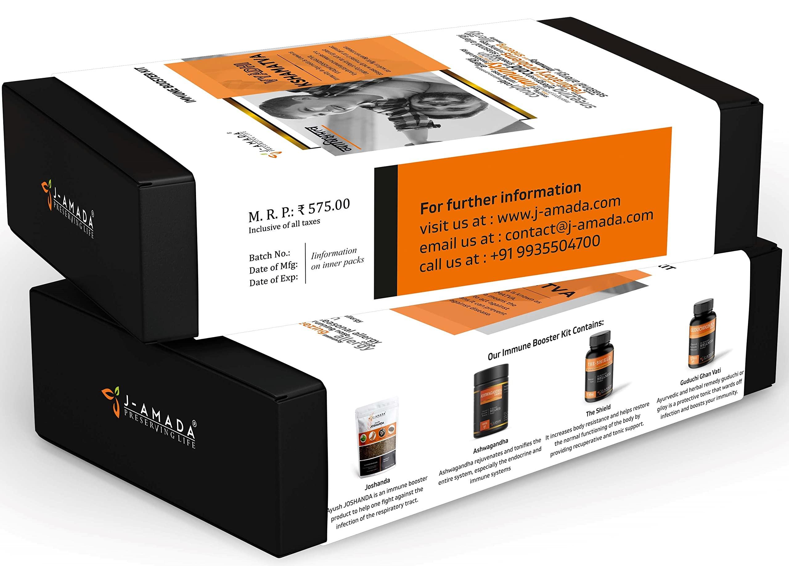 J-AMADA J-AMADA IMMUNITY BOOSTER KIT (iNCLUDES FOUR PRODUCTS - ASHWAGANDHA, GUDUCHI GHAN VATI, Ayush JOSHANDA and The Shield))