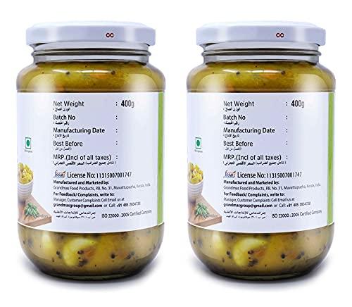 Grandmas Grandmas Authentic Kerala Style Lime White Pickle 400g Bottle | Hot and Spicy South Indian Pickle (Pack of 2)