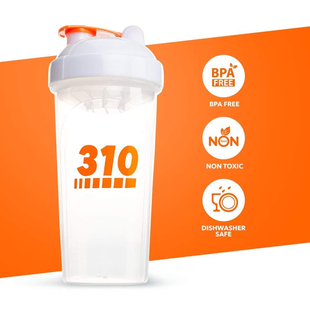 310 Nutrition 310 Nutrition Protein Shaker Bottle Meal Replacement Blender Cup For Mixing Protein Powders, Lemonade Mix, And Pre Workout (Clear w/White Lid)