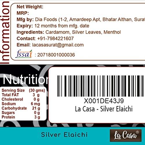 La Casa La Casa Silver Coated Elaichi | Premium Mouthfreshner | Green Cardamom And Silver Leaves | 200g