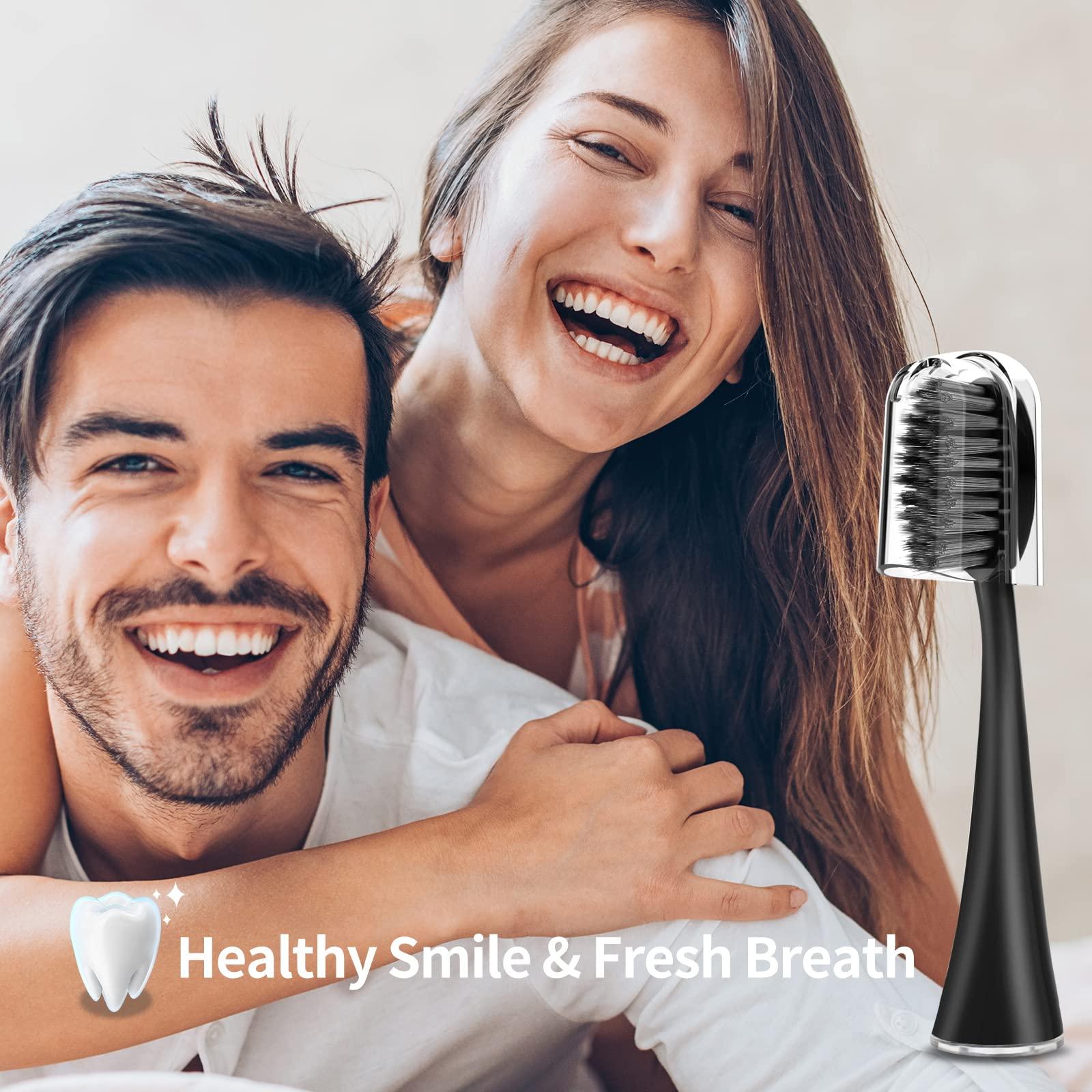 Harobey Replacement Toothbrush Heads for Burst Sonic Toothbrush with Dust Cover Caps, Charcoal Soft Bristles, 5 Counts, Black