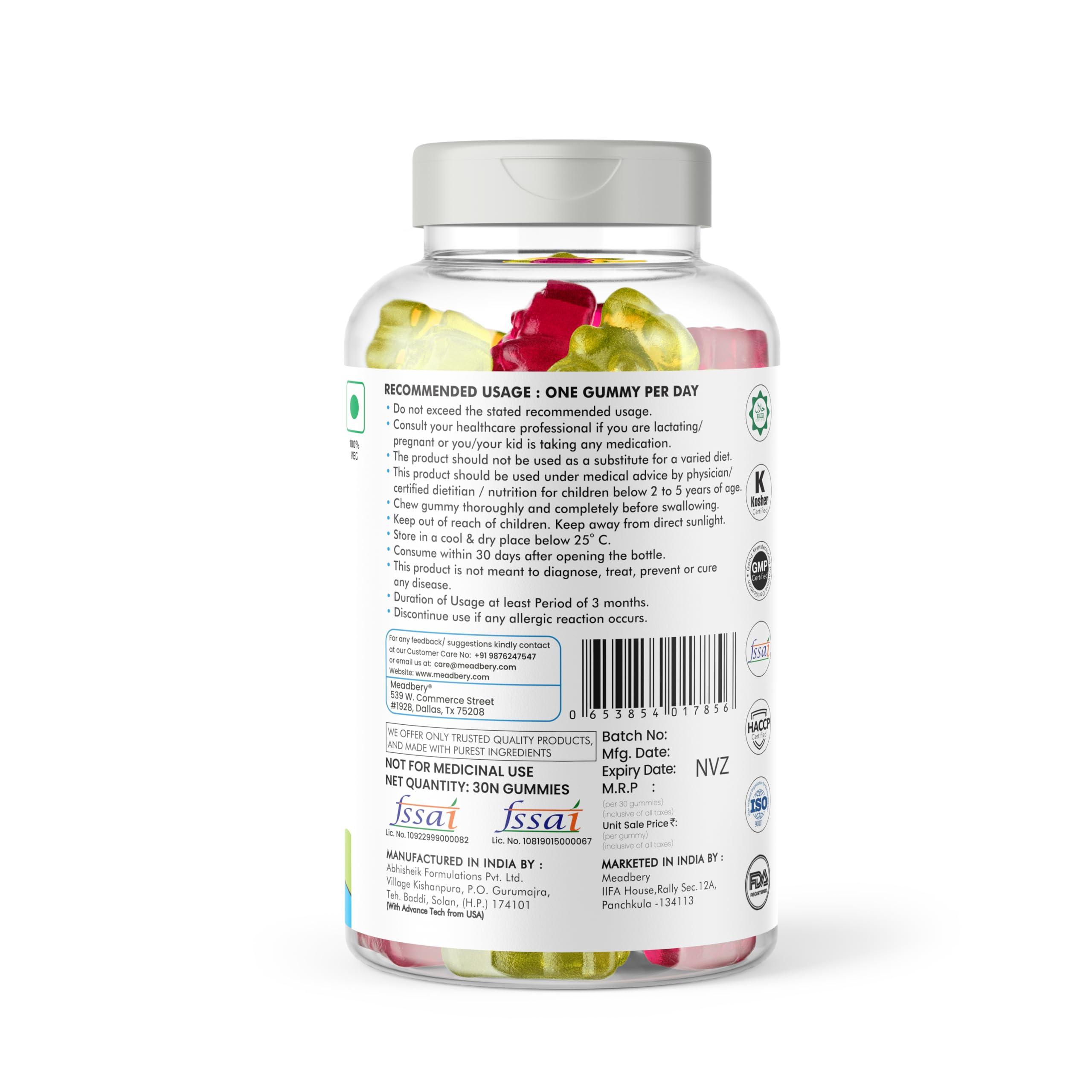 MEADBERY Meadbery Kids Multivitamin Calcium Combo Gummy Bears Glutenfree Formula With Minerals And Vitamins B C D E B12 B6 For Kids Bone Health Growth Kids Bone Teeth Health 30+30 Tasty Gummies