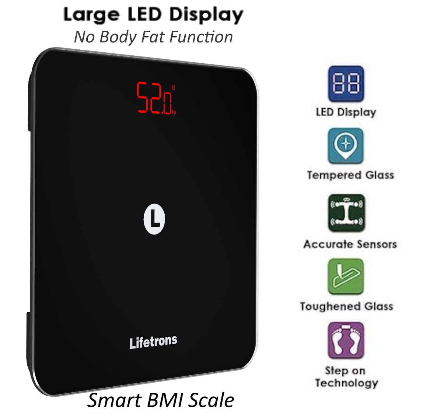 Lifetrons Thin Plus Bluetooth Digital Weight Machine Accurate Weight Measuring Scale for Home Use Portable & Compact Weighing Machine Suitable for Adults and Kids Free Lifetrons App - Black