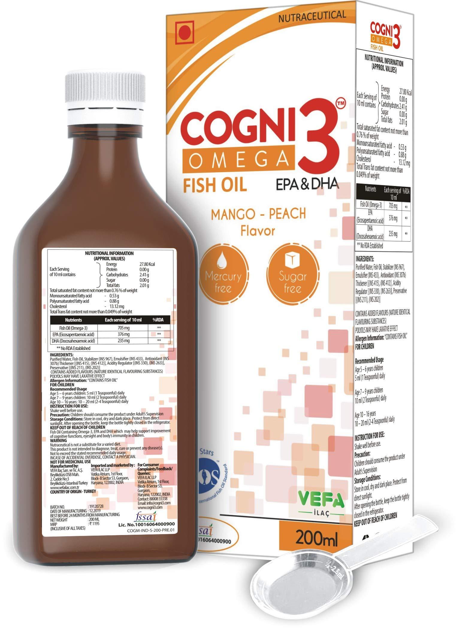 Cogni3 Cogni 3 Omega Fish Oil Syrup- Mango Peach Flavour