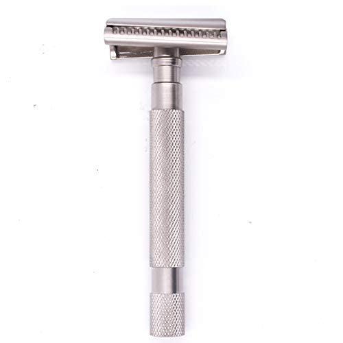 Parker Safety Razor PARKER Safety Razor - Semi Slant Safety Razor with 5 Parker Premium Double Edge Stainless Steel Razor Blades - Satin Chrome