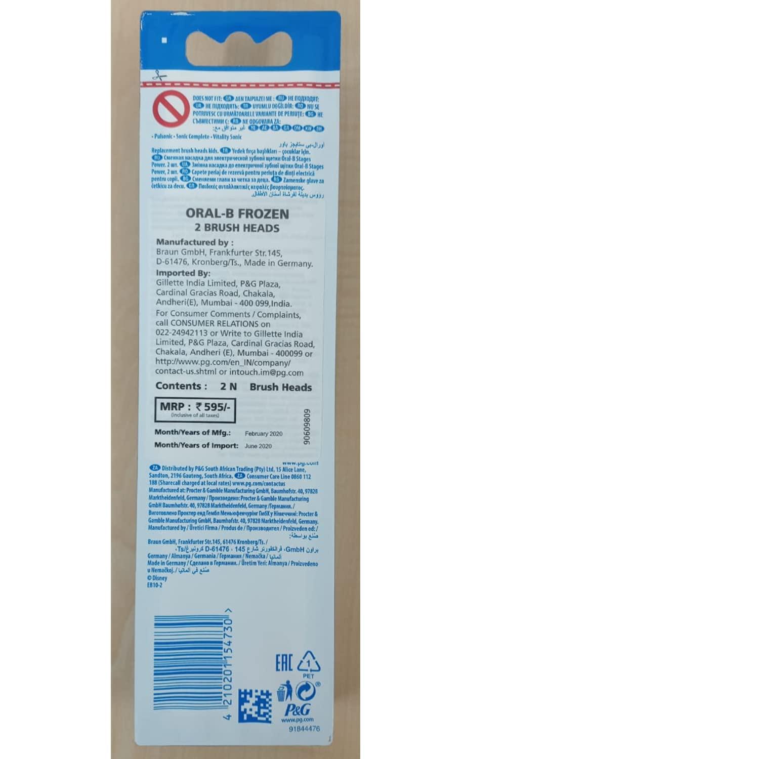 Oral-B Oral B Kids Electric Rechargeable Toothbrush Heads Replacement Refills, Featuring Disney Frozen Characters (Pack of 4)