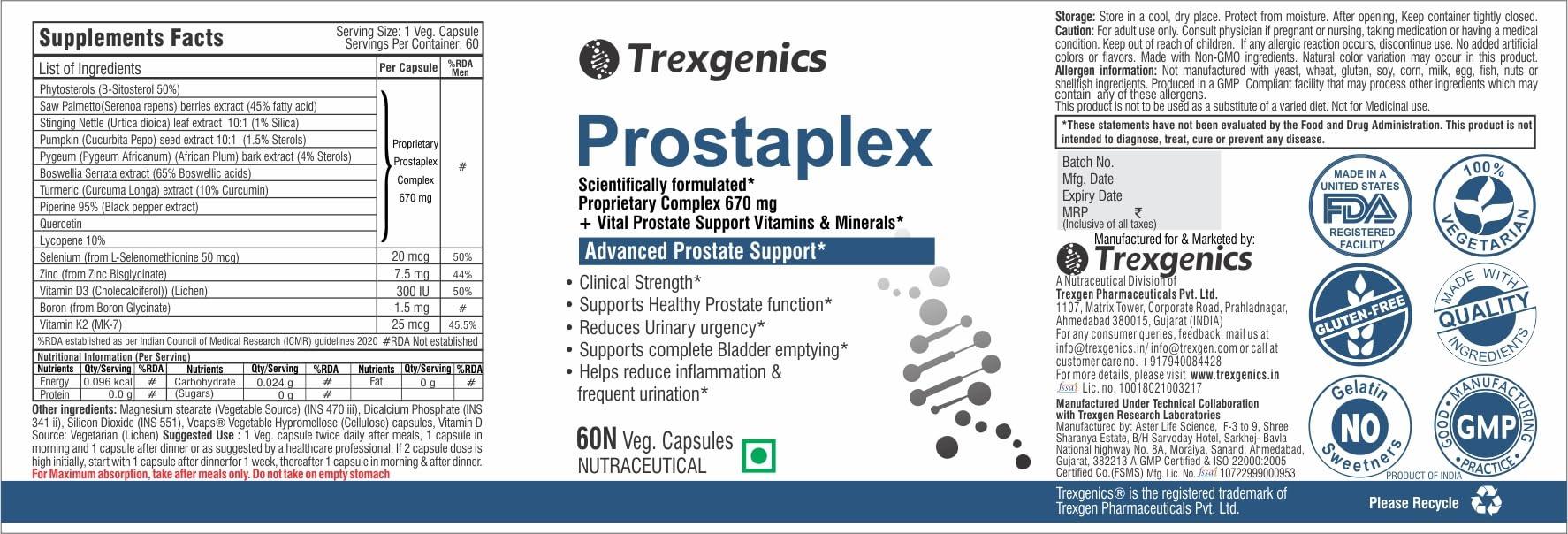 Trexgenics Trexgenics® PROSTAPLEX Advanced Prostate Health function support formula (60 Vcaps) (1)