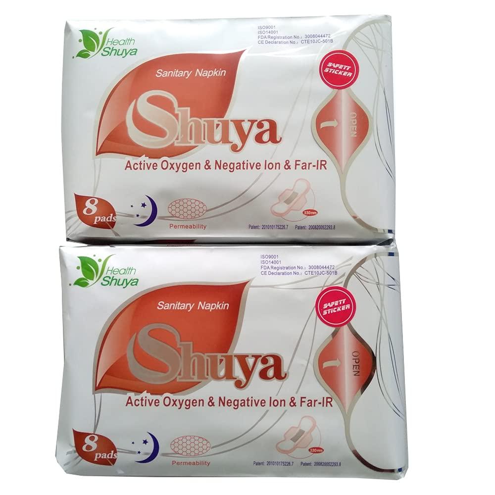 SHUYA SHUYA Super Long Overnight Maxi Pads for Woman with Wings, Patented Negative ion Strip,Super Absorbency for Heavy Flow, Scented 16CountPack of 2