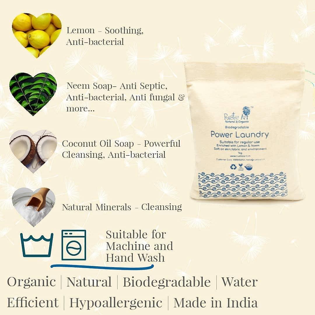 Rustic Art Rustic Art Biodegradable Power Laundry | Enriched With Neem & Lemon | Front And Top Load Washing Machines | 5 Kg, Powder