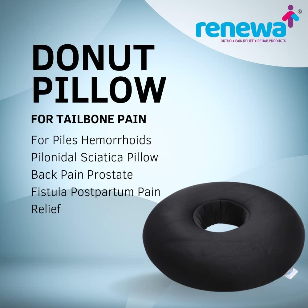 RENEWA Renewa Donut Pillow Use for Piles Tailbone Pain Orthopedic Coccyx Seat Cushion Piles Pillow for Haemorrhoid Pain Relief for Piles Coccyx Sciatica Fistula Prostate Post Natal PU Foam Black