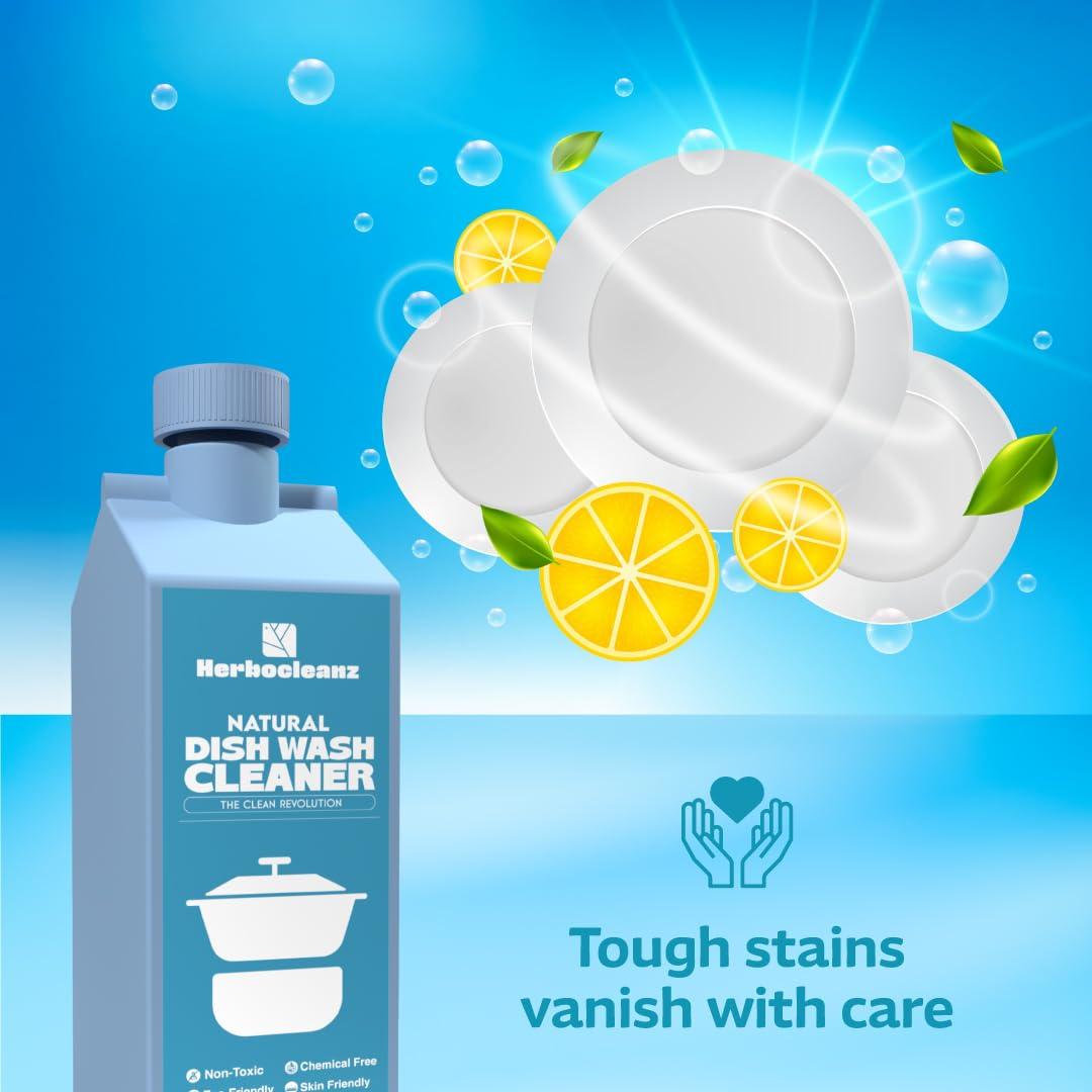 HERBOCLEANZ HerboCleanz Natural Dish wash cleaner: Plant-Based, Non-Toxic Grease Cutter  Eco-Friendly, Skin-Safe Detergent for Utensils, Ceramics & Cutlery - Pack of 1