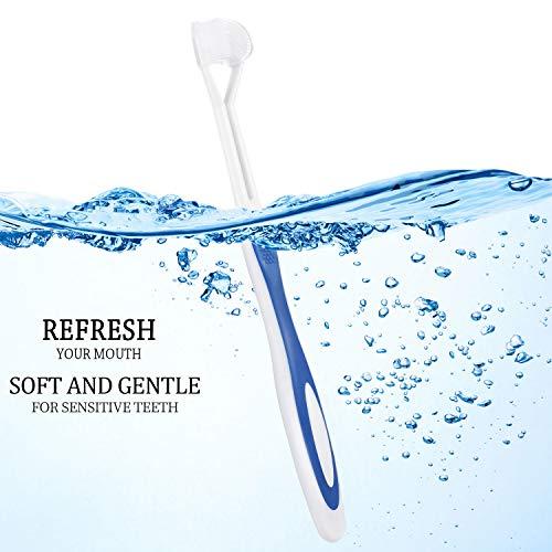 Boao 3 Sided Autism Toothbrush Three Bristle Travel Toothbrush for Complete Teeth and Gum-Care, Great Angle Bristles Clean Each Tooth, Soft/Gentle (Green, Blue, 2 Pieces)