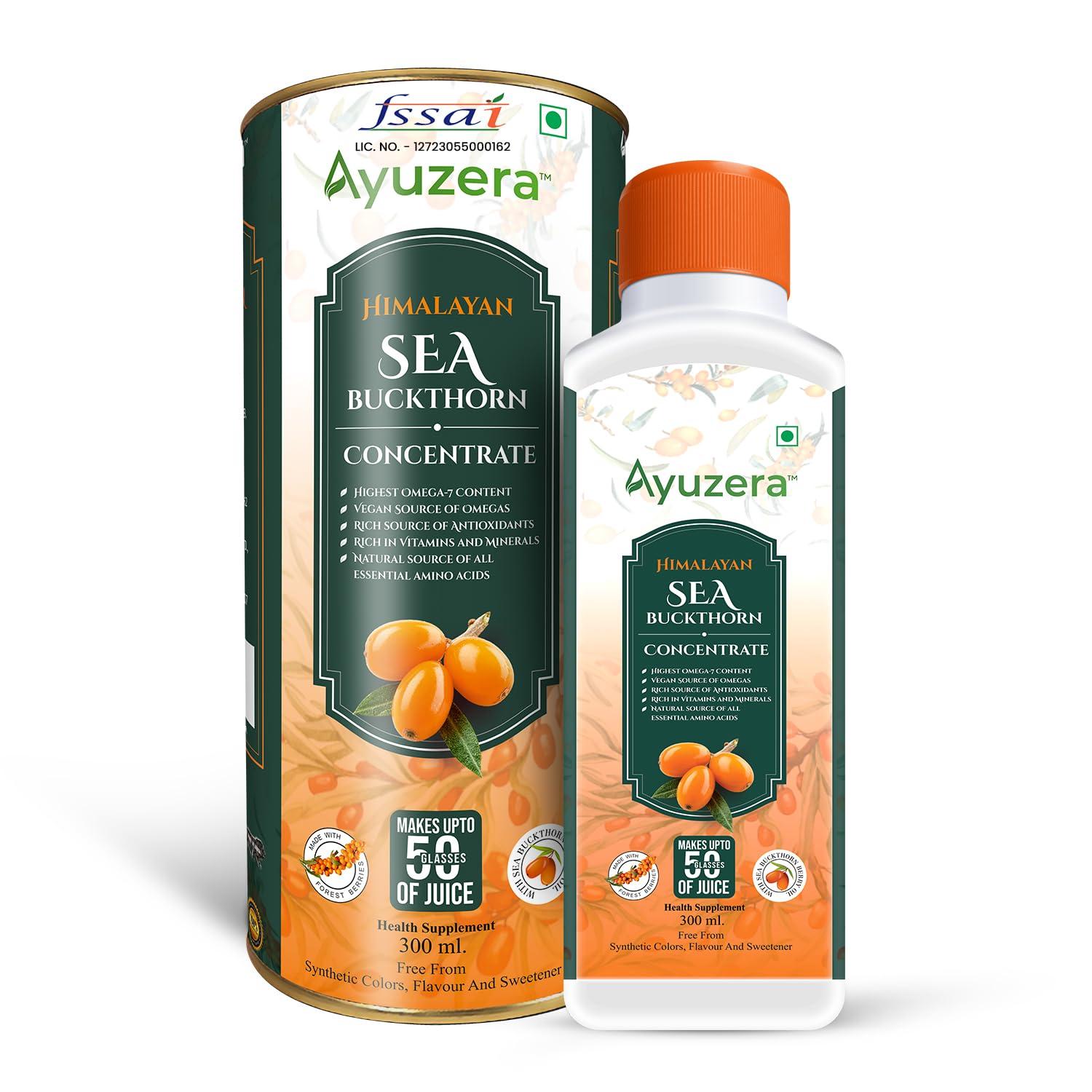 Ayuzera Ayuzera Himalayan Sea Buckthorn Pulp Concentrate 300ml | Liquid Supplements | Makes up to 50 Glass Juice (Rich in Vitamin C) | Lab Tested | Omega 3, 6, 7, and 9, and Antioxidants | (1)