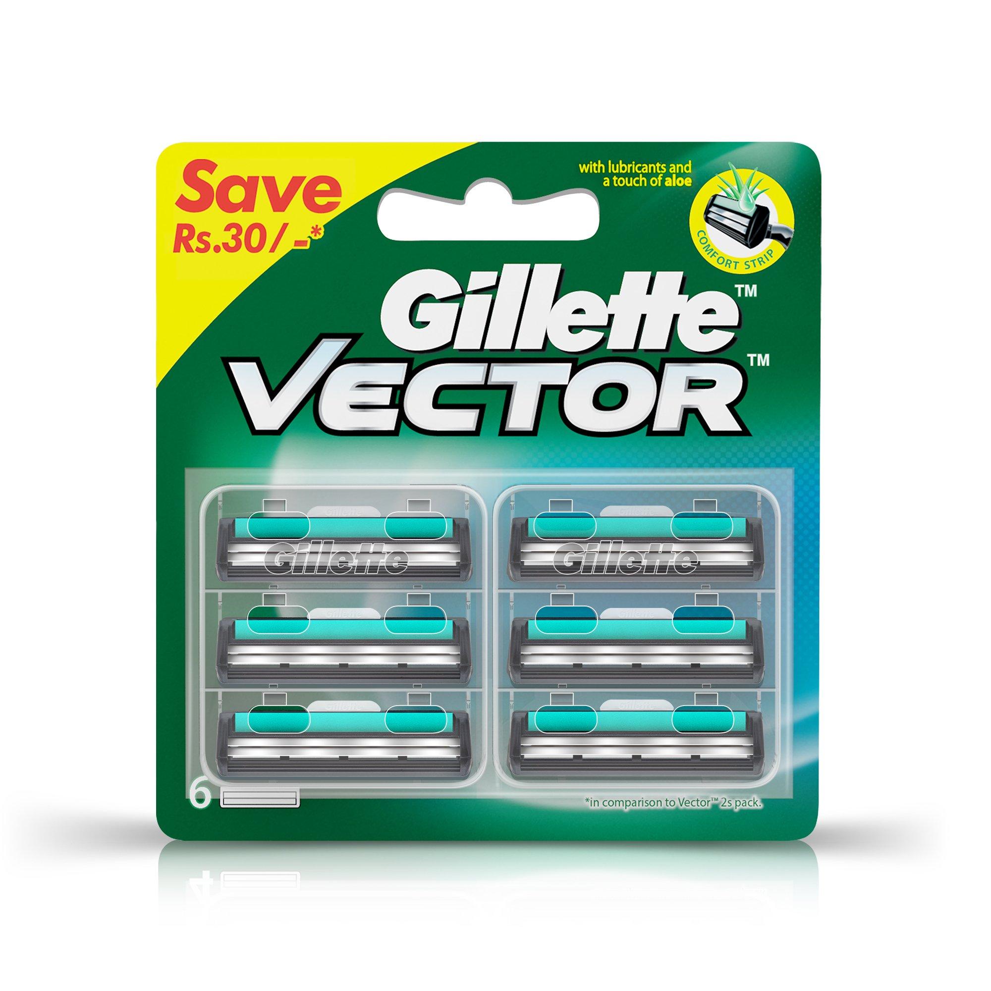 Gillette Gillette Vector Plus Manual Shaving Razor Blades (Cartridge) - 6s Pack & Gillette Shaving Brush (1 Piece pack)