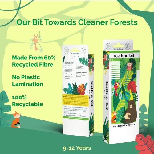 teeth-a-bit teeth-a-bit The Pledge Bamboo Toothbrush Kids (9-12 Years) Hefty Handle with Gum Sensitive Soft Bristles Pack of 2 (Forest Green)
