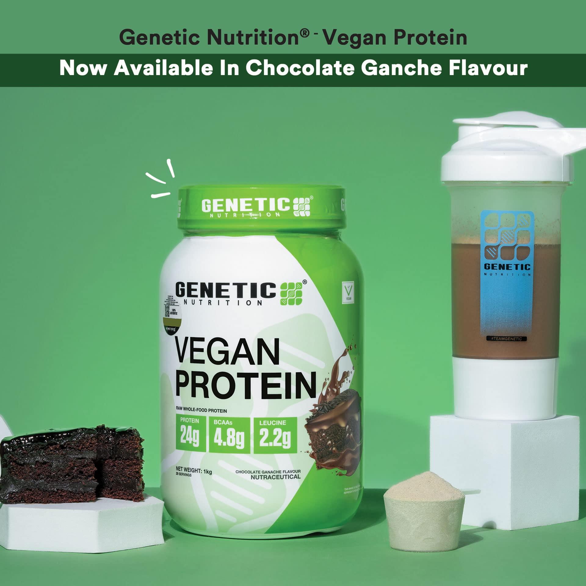 GENETICNUTRITION Genetic Nutrition Vegan Protein | Premium Plant Protein with complete Aminio Acid Profile | 100% Plant Based | Sweetened with Stevia | Additives Free (Chocolate Ganache, 1 KG)
