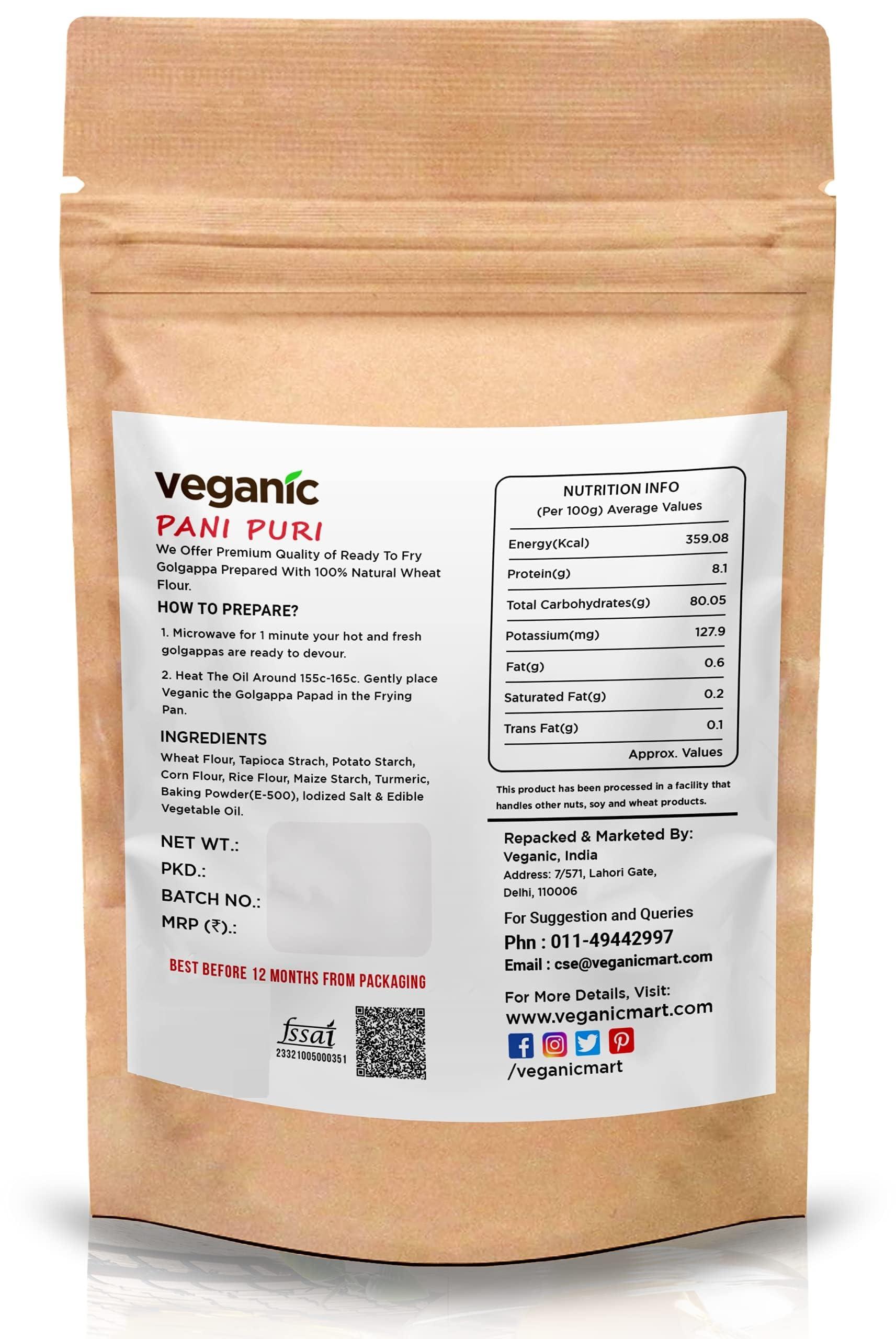 Veganic Veganic Dry Gol Gappa/ Pani Puri/ Puchka Wheat Snack Pellets | Ready To Fry Atta Golgappa Papad - 400gm