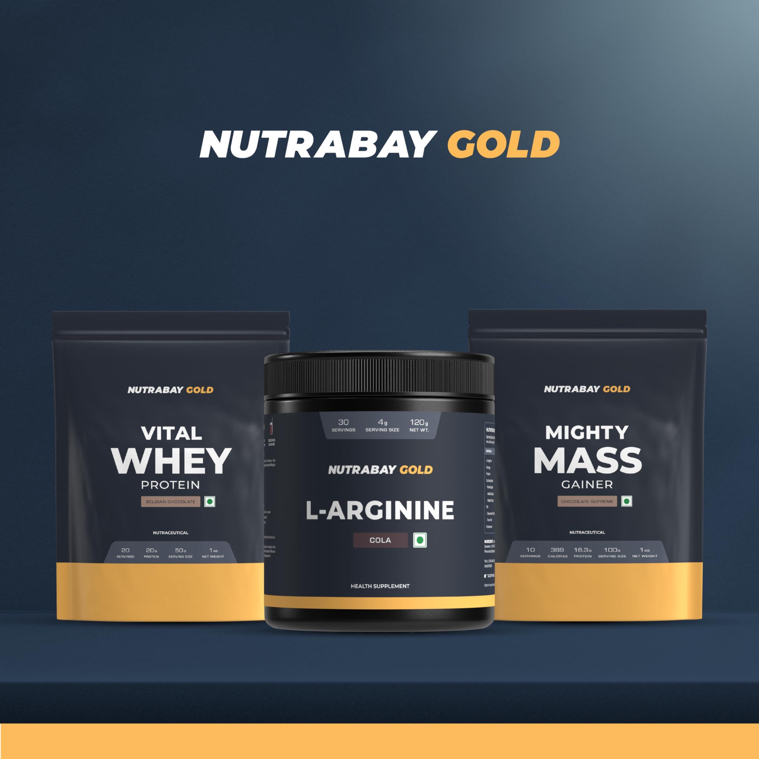 Nutrabay Nutrabay Gold L-Arginine Supplement Powder - 120g, Cola Flavor | Pre Workout Amino Acid for Endurance, Muscle Building & Faster Recovery