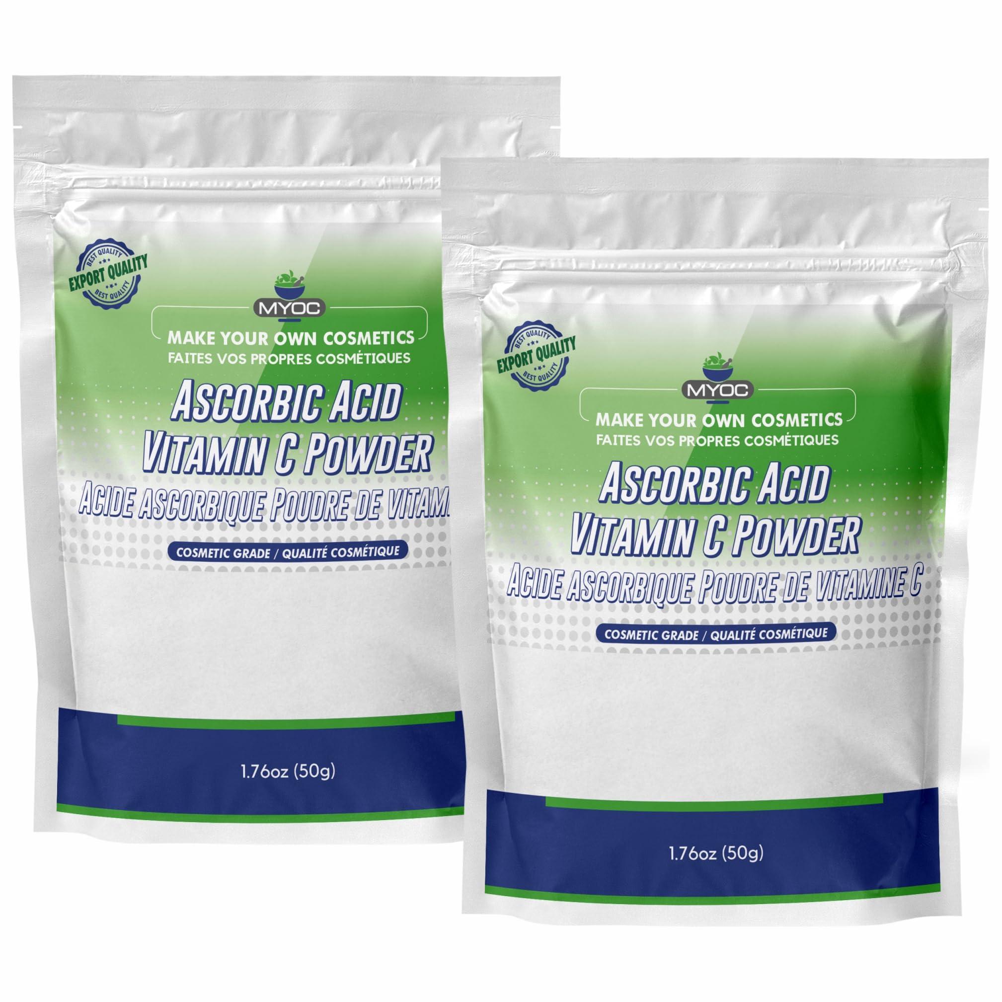 MYOC Myoc Ascorbic Acid Vitamin C Powder 50 Gm, Ascorbic Acid for Serum, Ascorbic Acid Powder for Cosmetic, Ascorbic Acid for Skin, Ascorbic Acid for Cleaning, Ascorbic Acid Powder for Pool Stain- Pack of2