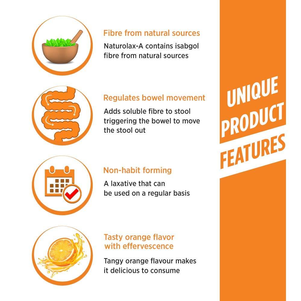 Naturolax Naturolax-A Isabgol Husk Powder, Effective for constipation, Orange Flavour, Ayurvedic formula, Non-habit forming, High Effervescence, 110 gms