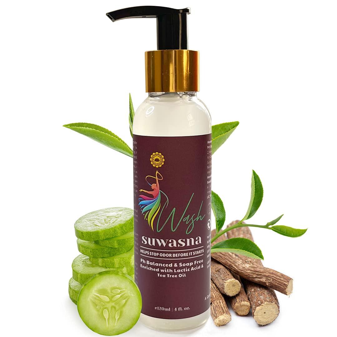 SUWASNA Suwasna Intimate Wash For Women 120ml | Daily Hygiene, Private Parts, Relieves Itchiness, Removes Odour, Prevents Fungal Growth, Brightens Groin Area | pH Balanced, SLS & Paraben Free