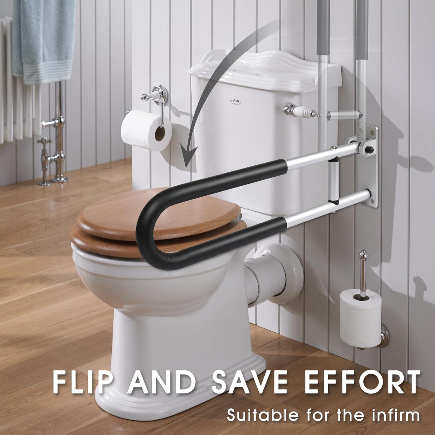 MOMISY MOMISY Wall Mounted Flip up/Folding Aluminum Grab Bar Rails 23.6 Inch Toilet Handrails Bathroom Safety Bar Hand Support for Senior Citizen Injured and Handicapped (1)