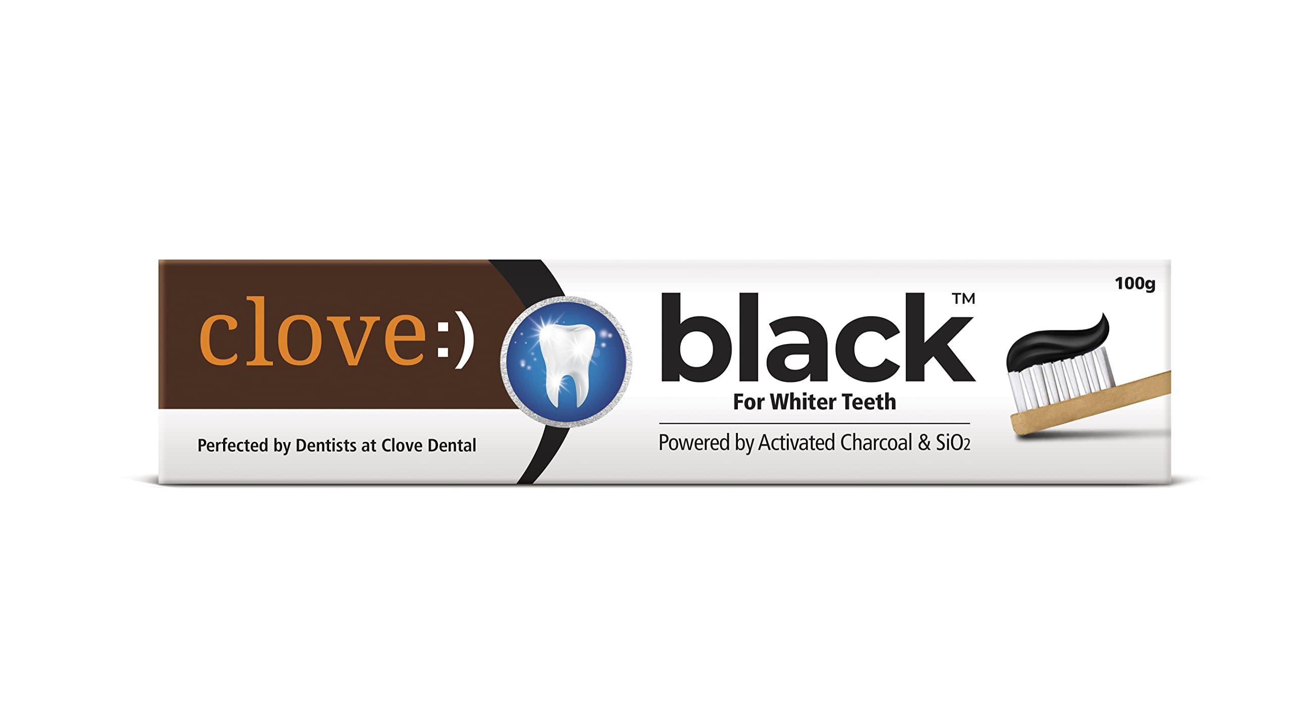 Clove Clove Black Toothpaste for Whiter Teeth powered by Activated Charcoal & SiO2. Formulated by dental experts- 200gms (100gm*2) Combo Pack