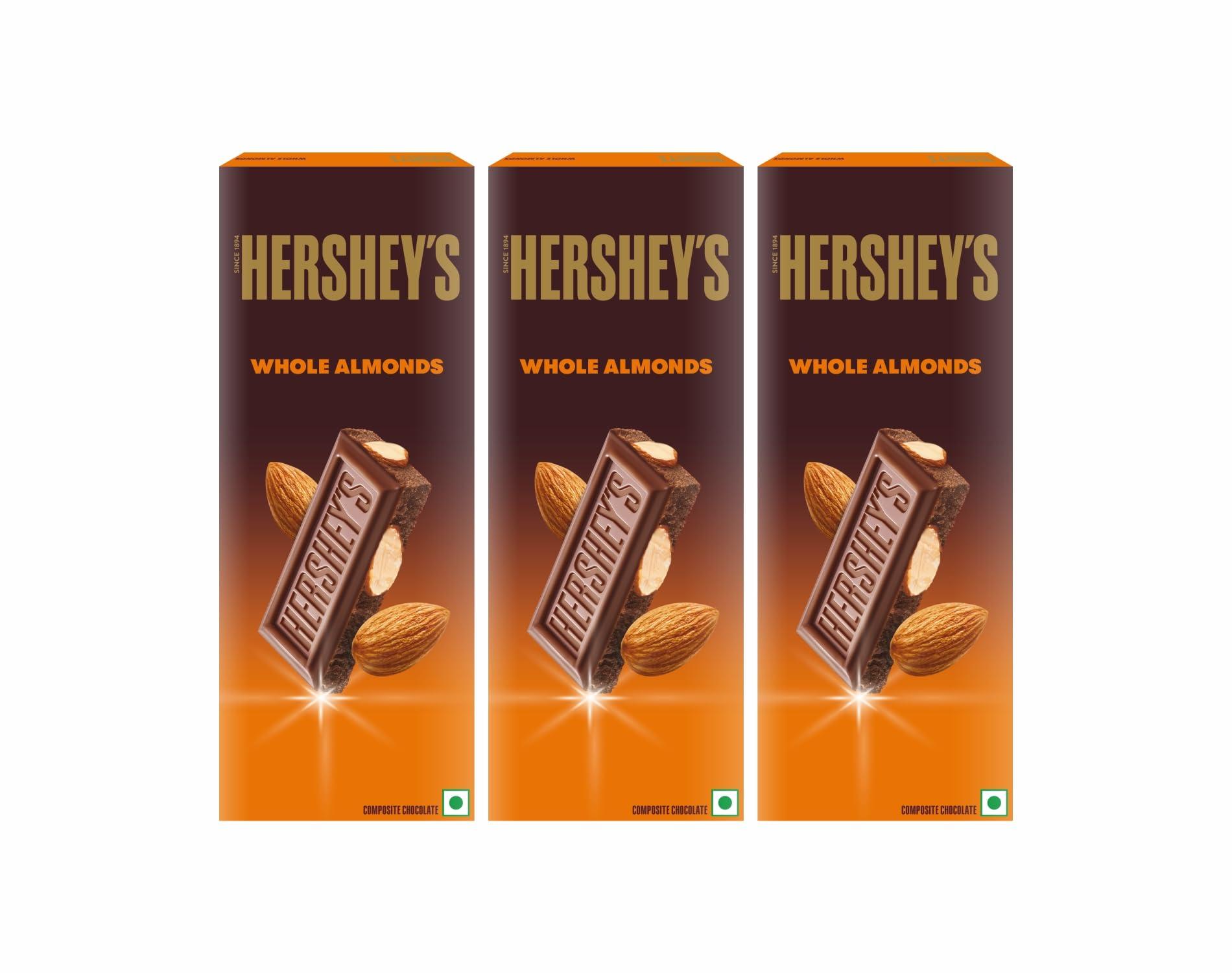 HERSHEY'S Hershey's Whole Almonds Chocolate Bar, 100g (Pack of 3)
